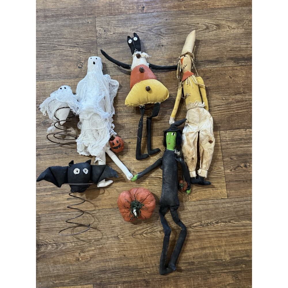 Vintage Primitive Folk Halloween Decor Witch Scarecrow Candy Corn Ghost Bat